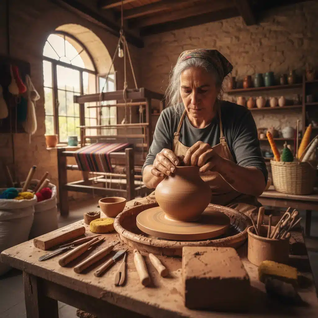 Artesano español en un taller, elaborando cerámica tradicional con técnicas ancestrales.