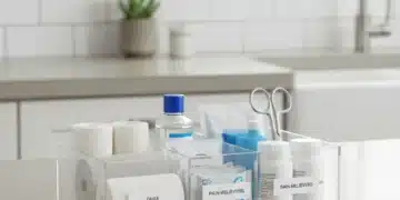 Botiquín casero moderno y organizado con suministros médicos esenciales para 2026