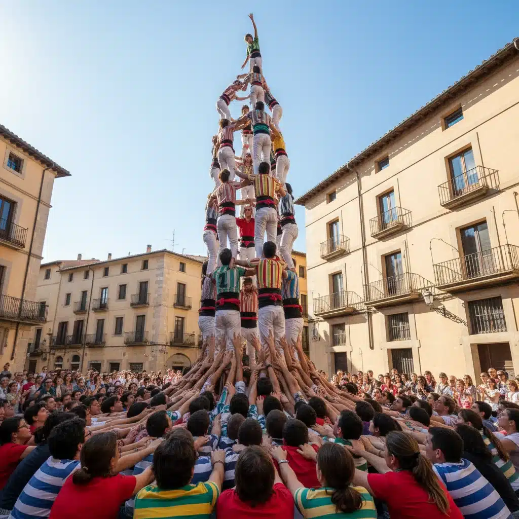 Espectacular torre humana (Castell) en Cataluña, símbolo de fuerza y tradición.