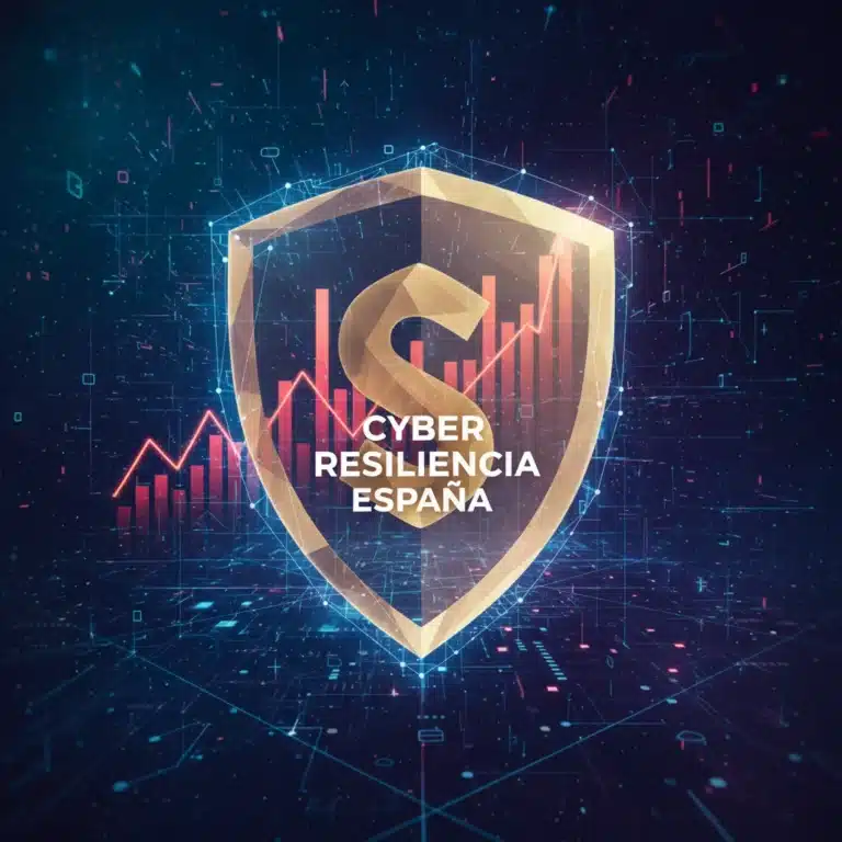Paisaje digital seguro con escudo protector, representando la ciberresiliencia empresarial española en 2026.