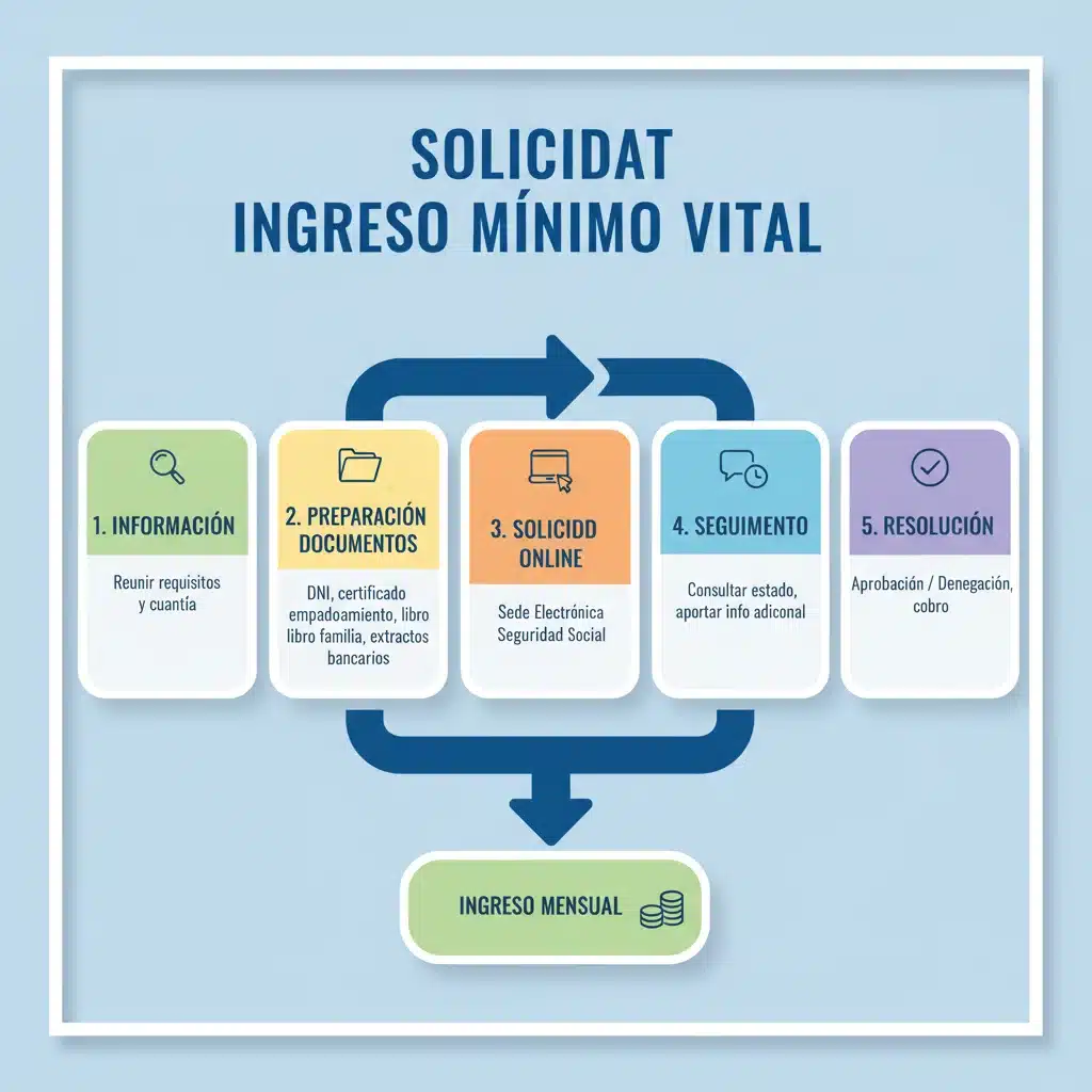 Diagrama de flujo con los 5 pasos clave para la solicitud del IMV