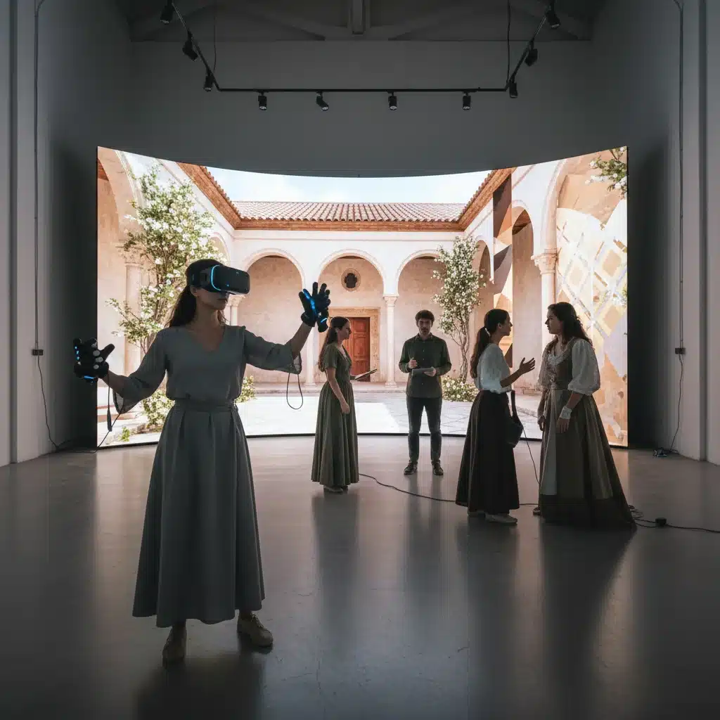 Jóvenes actores ensayando teatro clásico con apoyo de tecnología virtual