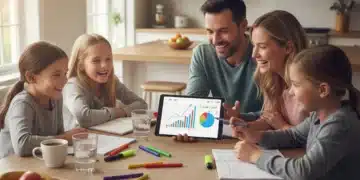 Familia planificando su presupuesto anual para 2026 en casa