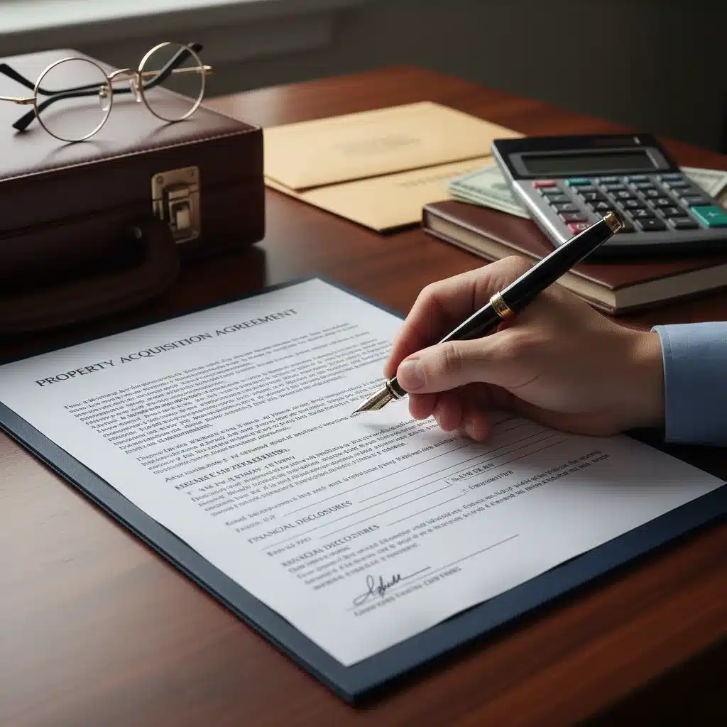 Primer plano de un contrato de compraventa siendo firmado, destacando la importancia de la revisión legal en la compra de vivienda.