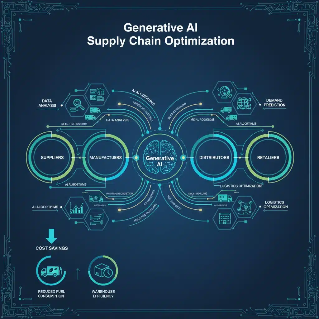 Infografía detallada sobre la optimización de la cadena de suministro con IA generativa.
