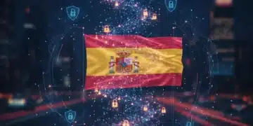 Representación visual de la identidad digital descentralizada en España para 2027, con elementos de seguridad y privacidad.