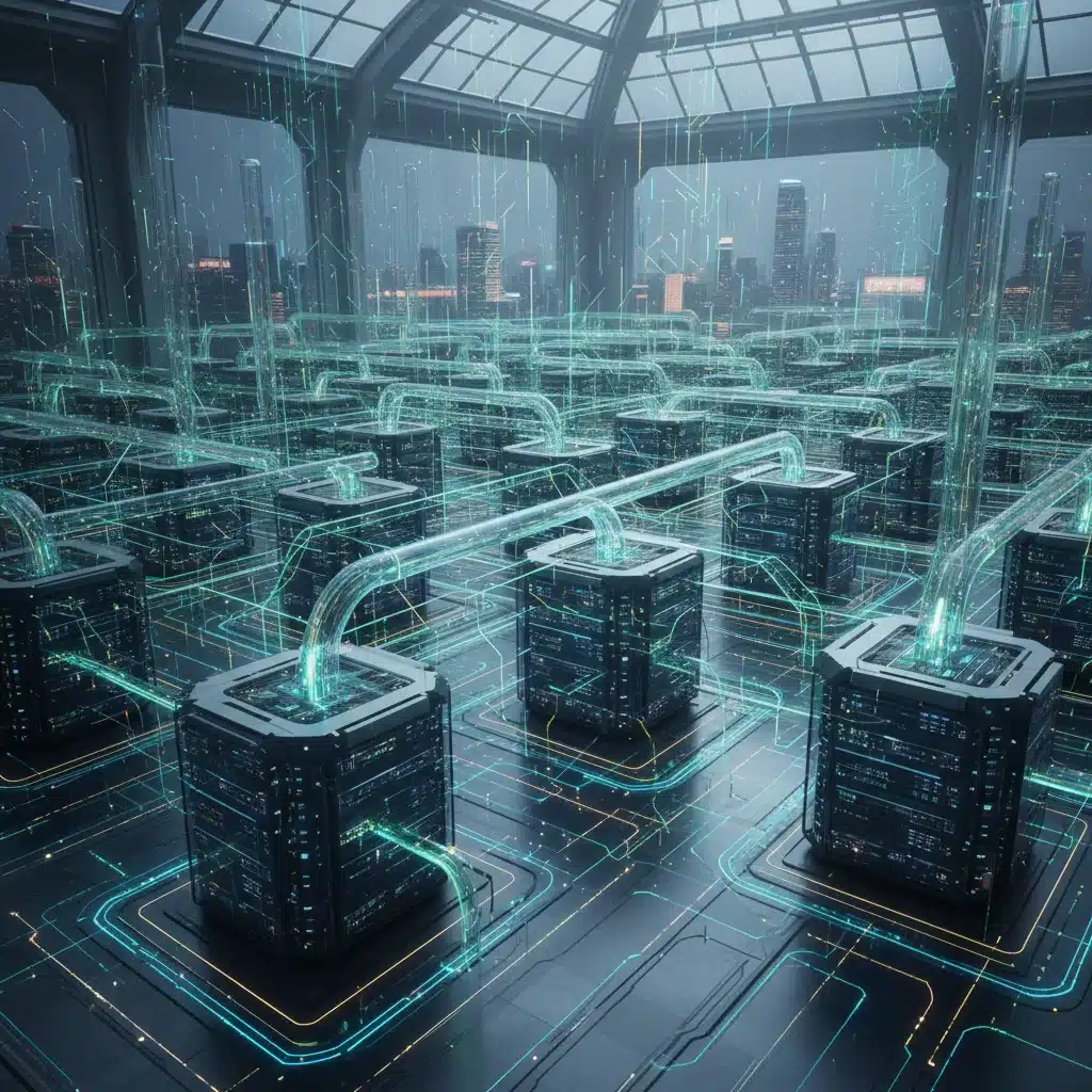 Infraestructura de servidores y centros de datos procesando grandes volúmenes de información para Big Data.
