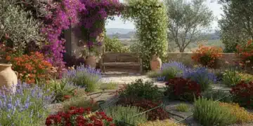 Jardín vibrante y sostenible con plantas de bajo mantenimiento en España