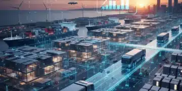 Logística española futurista con tecnología blockchain reduciendo retrasos