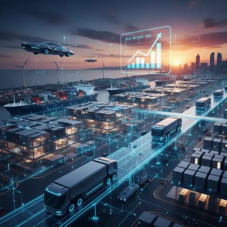 Logística española futurista con tecnología blockchain reduciendo retrasos