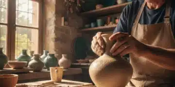 Manos de artesano español trabajando cerámica tradicional con detalle y precisión
