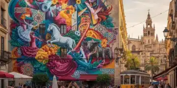 Arte Urbano España 2026: Redefiniendo Espacios y Cultura Mural vibrante de arte urbano en una fachada de edificio en España, fusionando elementos tradicionales y modernos en 2026.