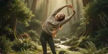 Descanso Activo 2026: Recarga Energías con 4 Actividades Clave Persona estirándose suavemente al amanecer en la naturaleza, simbolizando el descanso activo y la renovación.