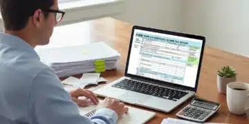 Persona preparando su declaración de la RENTA 2026 en España con documentos y ordenador.