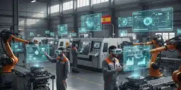 Trabajadores en una fábrica española utilizando gafas de realidad aumentada para optimizar procesos industriales
