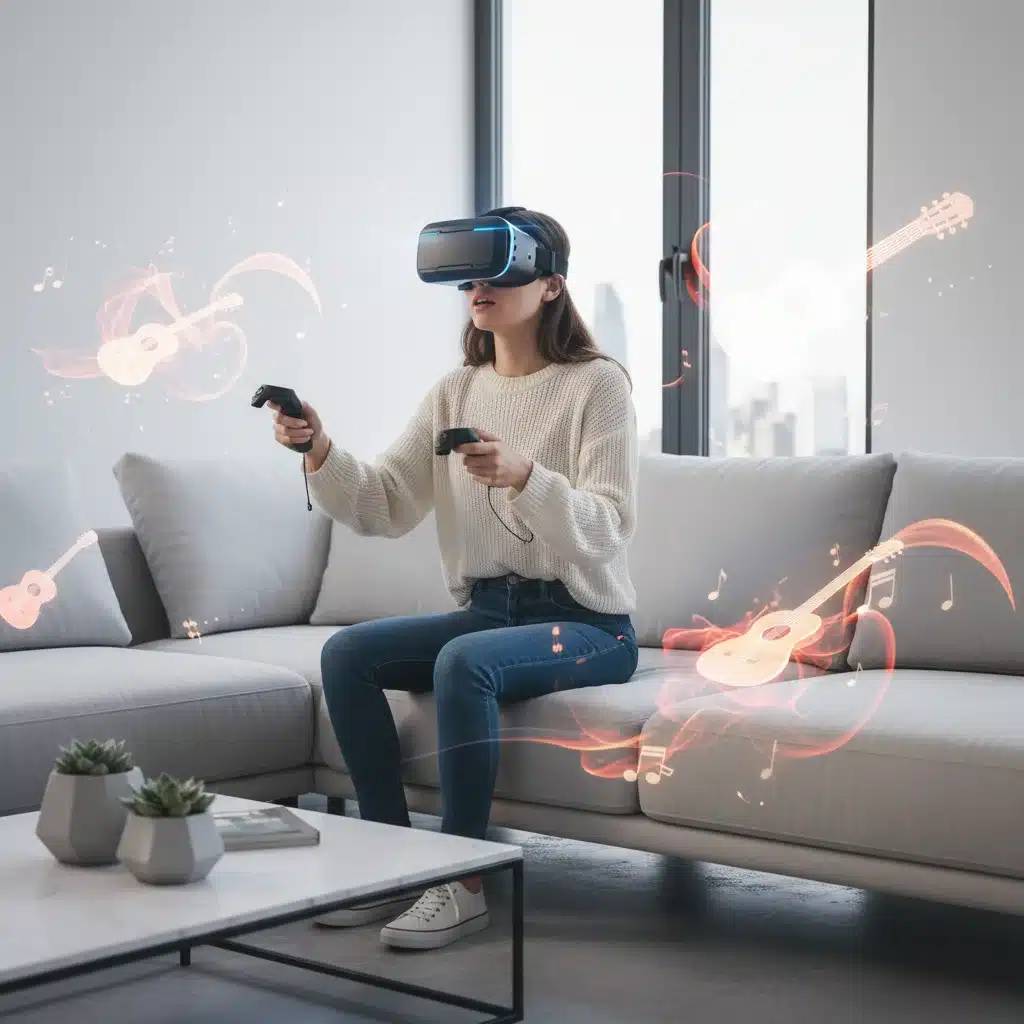 Joven española experimentando una actuación de flamenco a través de realidad virtual, inmersa en la cultura digital.