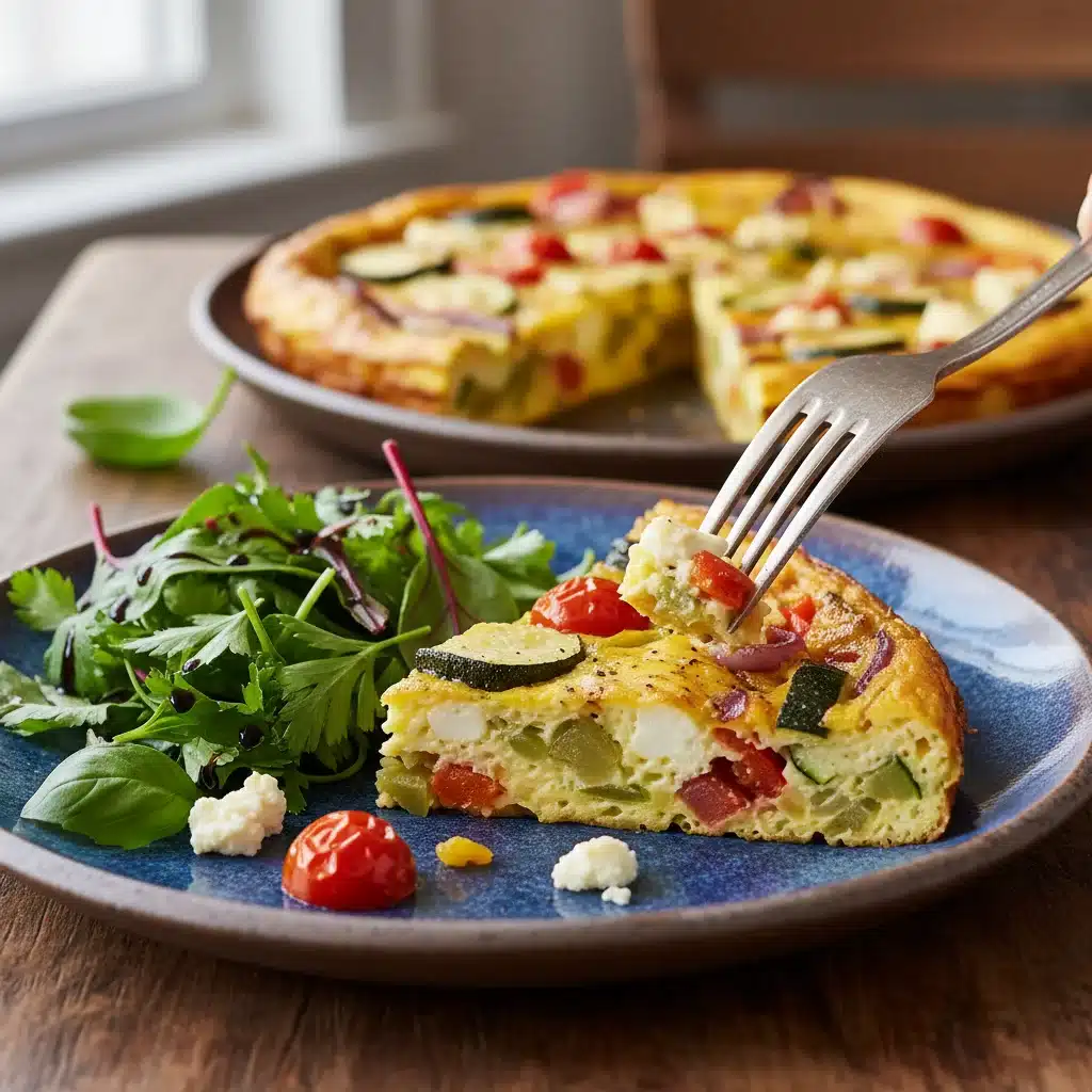 Frittata variada hecha con restos de verduras y queso, demostrando la creatividad de la cocina de aprovechamiento.