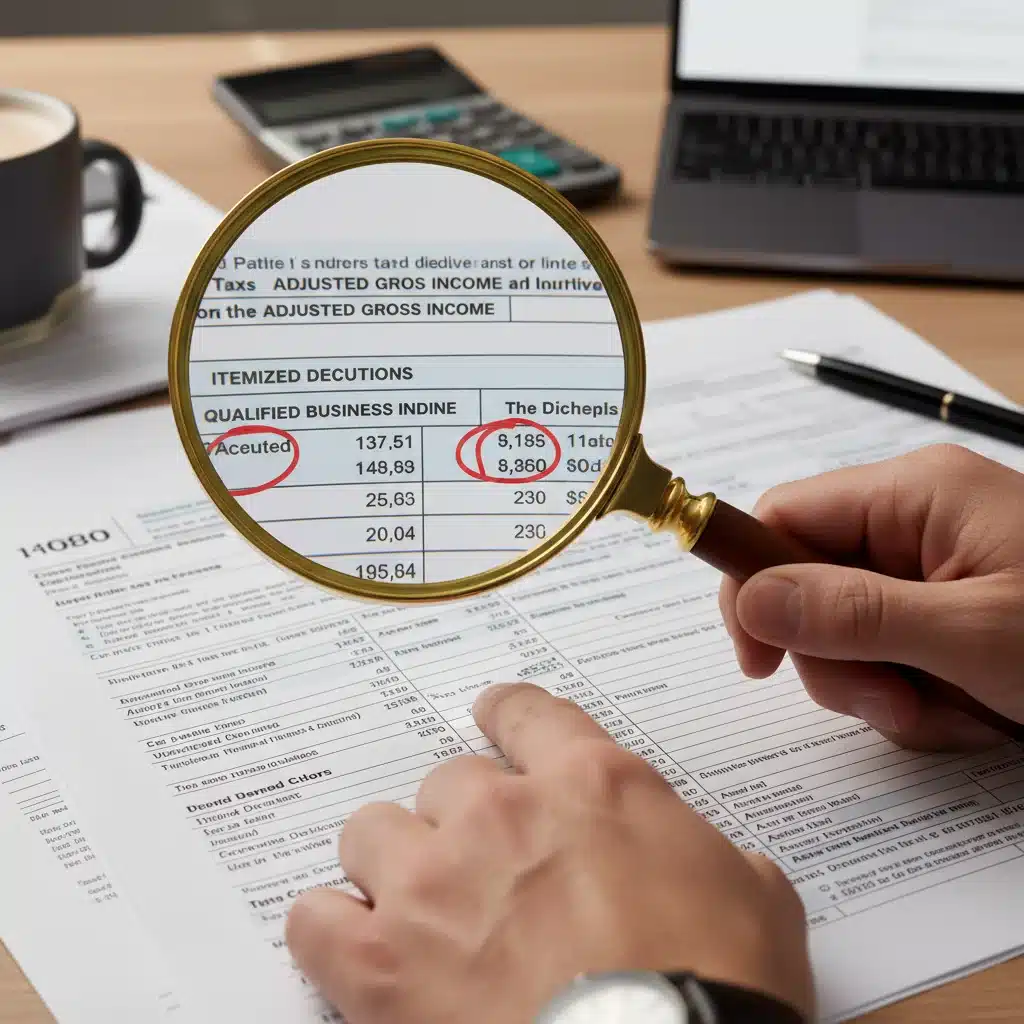 Mano con lupa revisando documentos fiscales para encontrar deducciones y evitar errores.