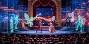 Teatro Clásico Español: Desafíos y Oportunidades Digitales 2026 Representación teatral clásica española fusionada con tecnología digital avanzada