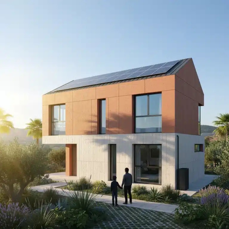 Vivienda moderna y eficiente energéticamente en España con paneles solares