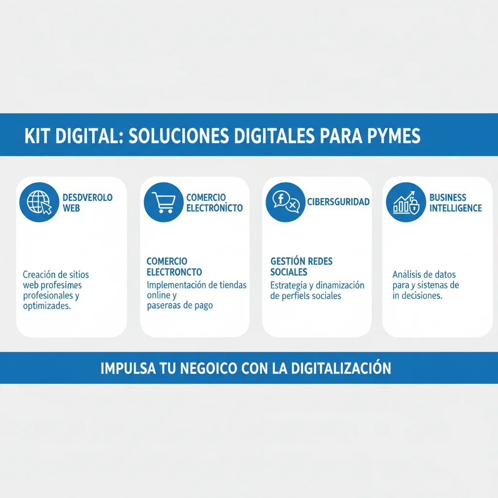 Infografía detallada de las categorías de soluciones digitales financiadas por el Kit Digital.
