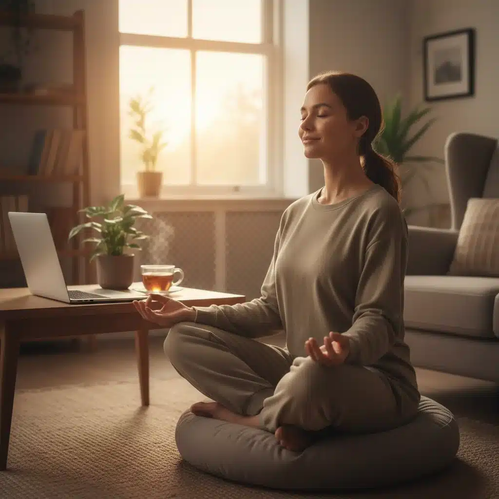 Persona meditando en casa, representando la desconexión laboral efectiva y el bienestar personal.