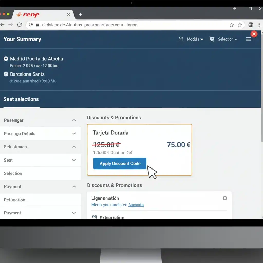 Proceso de compra online de billetes Renfe aplicando la Tarjeta Dorada