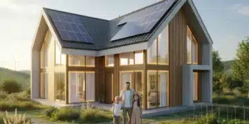 Hogar moderno con paneles solares y mejoras de eficiencia energética, representando el ahorro fiscal.