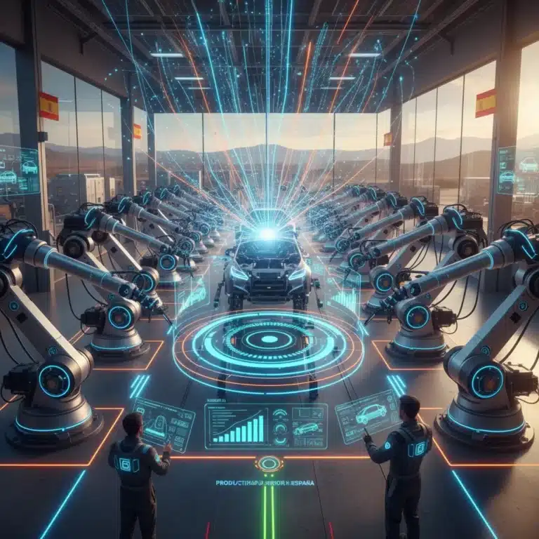 Fábrica inteligente española con tecnología 5G mejorando la productividad y la automatización.